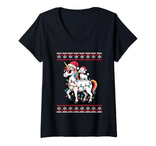 Damen Christmas Poodle Unicorn Sunglasses Poodles T-Shirt mit V-Ausschnitt Damen Christmas Poodle Unicorn Sunglasses Poodles T-Shirt mit V-Ausschnitt von Poodle Dog Lover Gifts