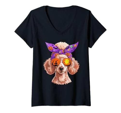 Damen Halloween Bandana Poodle Poodles T-Shirt mit V-Ausschnitt Damen Halloween Bandana Poodle Poodles T-Shirt mit V-Ausschnitt von Poodle Dog Lover Gifts