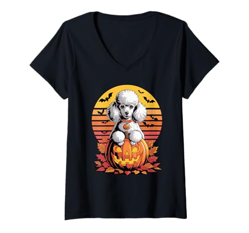Damen Halloween Retro Poodle Poodles T-Shirt mit V-Ausschnitt Damen Halloween Retro Poodle Poodles T-Shirt mit V-Ausschnitt von Poodle Dog Lover Gifts