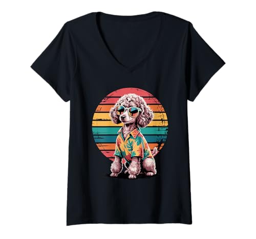 Damen Poodle Sonnenbrille Hawaii Strand Sommer Poodles T-Shirt mit V-Ausschnitt Damen Poodle Sonnenbrille Hawaii Strand Sommer Poodles T-Shirt mit V-Ausschnitt von Poodle Dog Lover Gifts