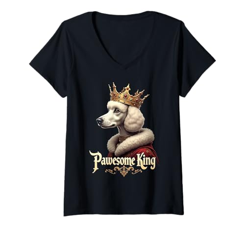 Damen Lustige Pawesome Pudel König Hund Kunst T-Shirt mit V-Ausschnitt Damen Lustige Pawesome Pudel König Hund Kunst T-Shirt mit V-Ausschnitt von Poodle Fun Designs