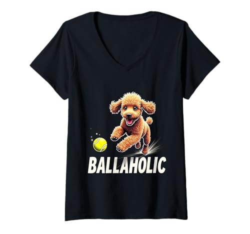Damen Lustiger Ballaholic Pudel Hund Jagdball T-Shirt mit V-Ausschnitt Damen Lustiger Ballaholic Pudel Hund Jagdball T-Shirt mit V-Ausschnitt von Poodle Fun Designs