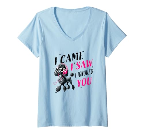 Damen I Saw You Poodle Kopfhörer Sonnenbrille T-Shirt mit V-Ausschnitt von Poodle Headphones Sunglasses Cool Style