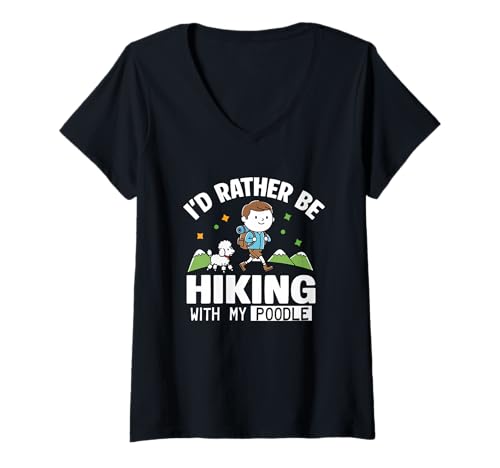 Damen Ich würde Lieber mit Meinem Pudel wandern T-Shirt mit V-Ausschnitt von Poodle Hiking Adventure Lovers Unite