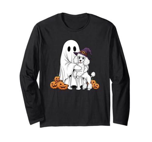 Lustiger Geisterpudel, Kürbis, Halloween, Kinder, Herren und Damen Langarmshirt von Poodle Lovers Cute Halloween Outfits for Boy Girl