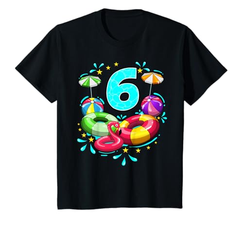 Kinder 6. Geburtstag Poolparty 6 Jahre alt Strandball Sommer T-Shirt Kinder 6. Geburtstag Poolparty 6 Jahre alt Strandball Sommer T-Shirt von Pool Party Birthday Summer Vacation