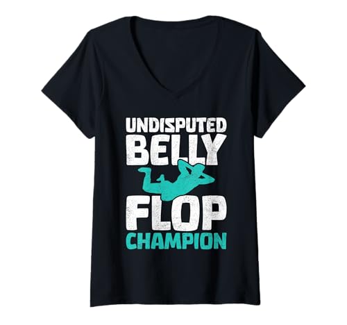 Damen Unbestrittener Belly Flop Champion Lustiger Bauchflop T-Shirt mit V-Ausschnitt von Pool Party Clothing Belly Flop Diving Bellyflop
