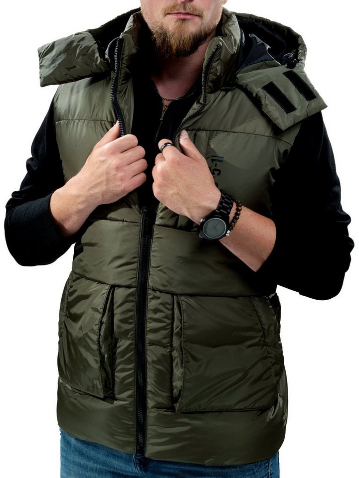 Poolman Steppweste Herren-Steppweste mit abnehmbarer Kapuze in Unifarbe, mit Stehkragen von Poolman