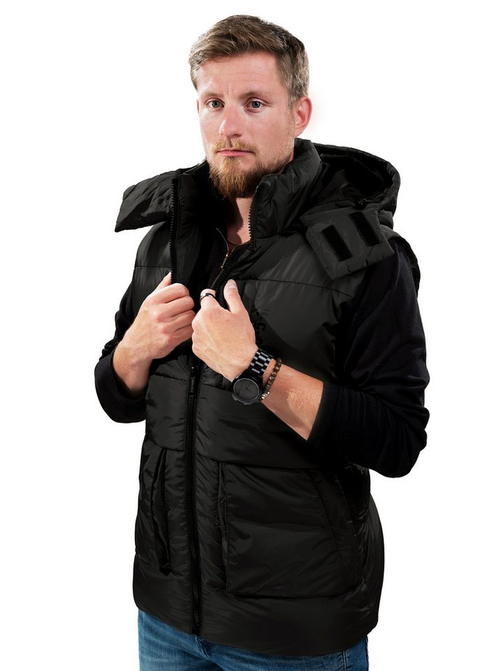 Poolman Steppweste Herren-Steppweste mit abnehmbarer Kapuze in Unifarbe, mit Stehkragen von Poolman