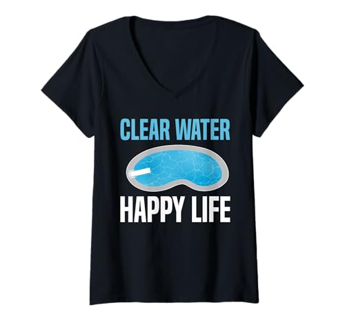 Damen Clear Water Happy Life Pool Guy Pool Cleaner T-Shirt mit V-Ausschnitt Damen Clear Water Happy Life Pool Guy Pool Cleaner T-Shirt mit V-Ausschnitt von Poolreinigung Poolpfleger Designs