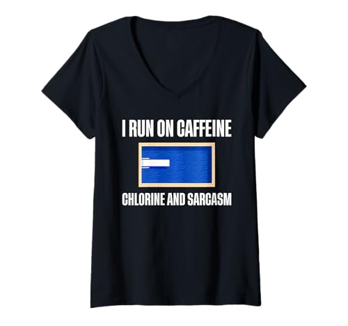 Damen I Run On Caffeine Cholorine And Sarcasm Pool Guy T-Shirt mit V-Ausschnitt Damen I Run On Caffeine Cholorine And Sarcasm Pool Guy T-Shirt mit V-Ausschnitt von Poolreinigung Poolpfleger Designs