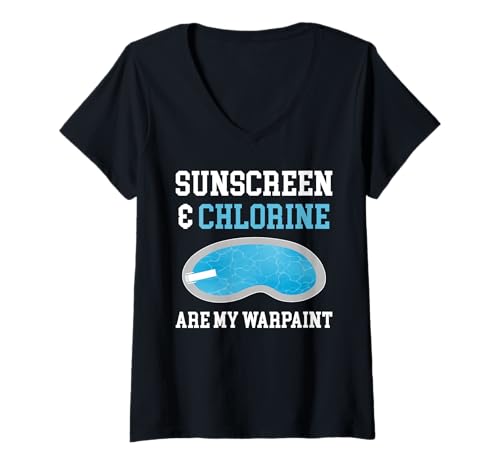 Damen Sunscreen & Chlorine Are My Warpaint Pool Guy Pool Cleaner T-Shirt mit V-Ausschnitt Damen Sunscreen & Chlorine Are My Warpaint Pool Guy Pool Cleaner T-Shirt mit V-Ausschnitt von Poolreinigung Poolpfleger Designs