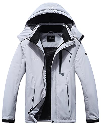 Pooluly Herren Skijacke Warm Winter Wasserdicht Windbreaker Kapuzen Regenmantel Snowboardjacken - Grau - X-Groß von Pooluly