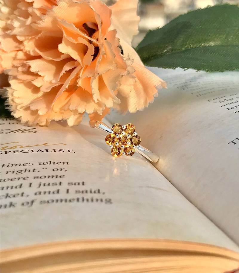 Natürlich Gelb Citrin Ring November Birthstone Schmuck 925 Sterling Silber Statement Runder Handgemachter Schichtring Sommer von PoonamArtsNJewels