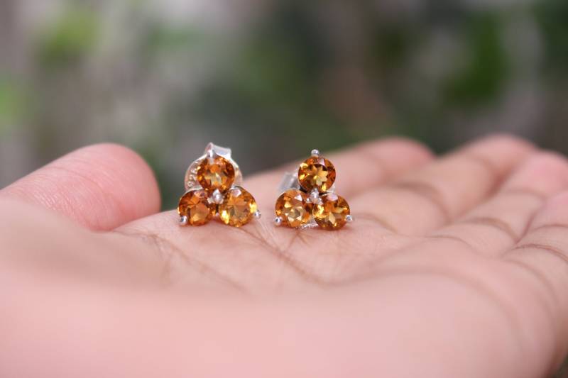Natürliche Citrin Sterling Silber Ohrstecker November Geburtsstein Ohrringe von PoonamArtsNJewels