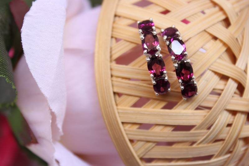 Rhodolith Granat Sterling Silber Ohrstecker Ovalschliff, Januar Geburtsstein von PoonamArtsNJewels