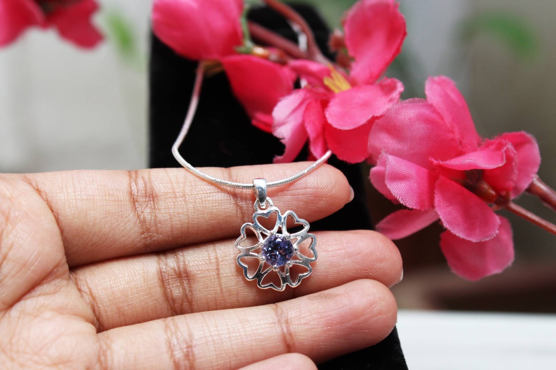 Tansanit Blumen Anhänger 925 Sterling Silber Dezember Geburtsstein von PoonamArtsNJewels