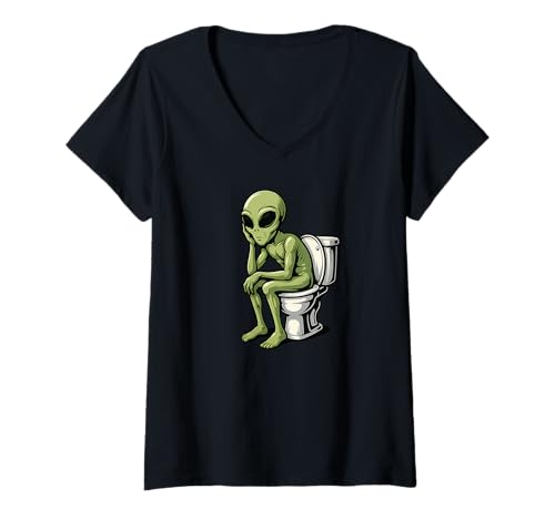 Damen Lustiges Alien-Kostüm für Toiletten und Alien-Liebhaber T-Shirt mit V-Ausschnitt Damen Lustiges Alien-Kostüm für Toiletten und Alien-Liebhaber T-Shirt mit V-Ausschnitt von Pooping Alien Outfit