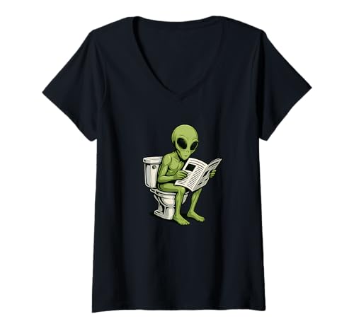 Damen Lustiges Pooping Alien in Toilette Kostüm für Jungen und Mädchen T-Shirt mit V-Ausschnitt Damen Lustiges Pooping Alien in Toilette Kostüm für Jungen und Mädchen T-Shirt mit V-Ausschnitt von Pooping Alien Outfit