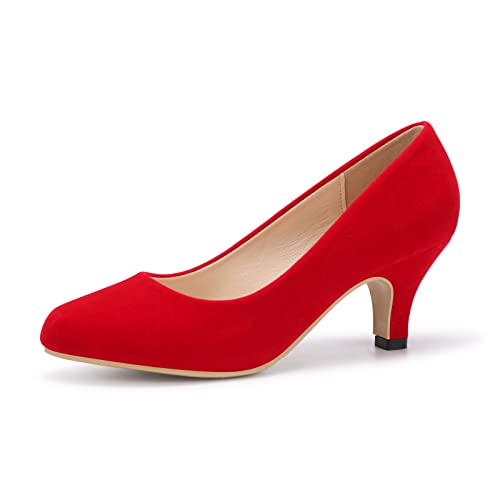 Damen Pumps Stiletto Ferse Höhe 6 cm Schuhe Bequeme Sexy Pumps Hochzeit Abend Arbeit, Velvet Red, 41.5 EU von Poorevill