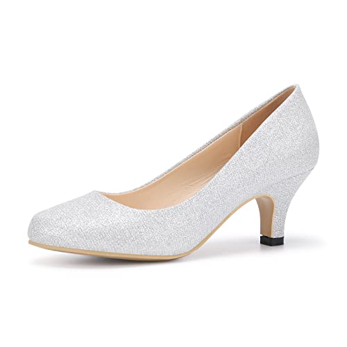 Damen Pumps mit Stöckelabsatz, Höhe 6 cm, bequem, sexy, Pumps für Hochzeit, Abendveranstaltung, Arbeit, silber, 40 EU von Poorevill