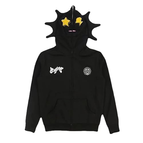 Hip-Hop-Kapuzenpullover mit Reißverschluss, bedruckt, für Damen, Grunge 2023, Y2k, Vintage-Stil, Harajuku-Kapuzenpullover, Schwarz, M von Pooyikoi