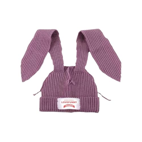 Strickmütze, niedlicher Hase mit langen Ohren, flauschige Wintermütze, warm, gestrickt, Kaninchen, Häkelmütze, Outdoor, Slouchy Hat, Violett, Einheitsgröße von Pooyikoi