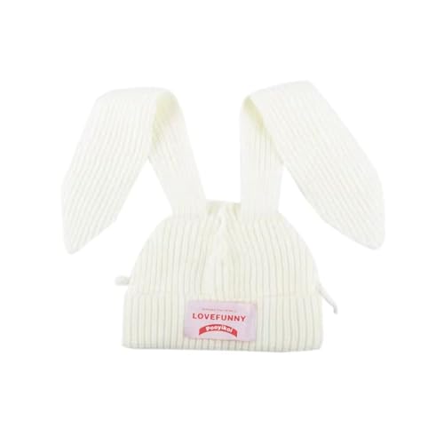 Knit Beanie Hats Cute Bunny Long Ears Grunge Hat Fluffy Winter Cap Warm Knit Rabbit Crochet Outdoor Slouchy Hat, Weiß, Einheitsgröße von Pooyikoi