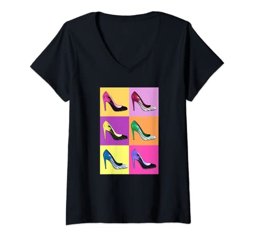 Damen Pop Art Stiletto Pumps/High Heels T-Shirt T-Shirt mit V-Ausschnitt von Pop Art Chic
