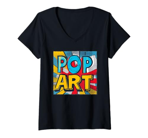 Damen Mehrfarbiges Pop-Art-Kostüm T-Shirt mit V-Ausschnitt Damen Mehrfarbiges Pop-Art-Kostüm T-Shirt mit V-Ausschnitt von Pop Art Outfit