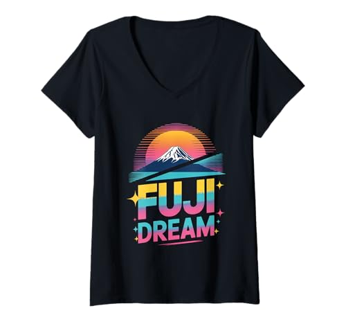 Damen Fuji Dream Pop Culture Japanische Ästhetik T-Shirt mit V-Ausschnitt von Pop Culture Japanese Aesthetic Kawaii Culture