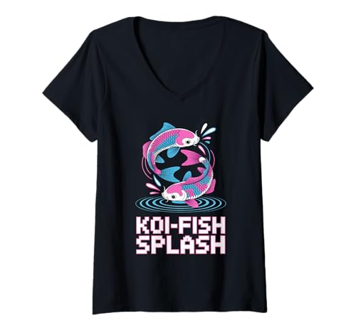 Damen Koi Fisch Splash Pop Kultur Japanische Ästhetik T-Shirt mit V-Ausschnitt von Pop Culture Japanese Aesthetic Kawaii Culture