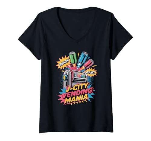 Damen J-City Vending Mania Pop Culture Japanische Ästhetik T-Shirt mit V-Ausschnitt von Pop Culture Japanese Aesthetic Traditional