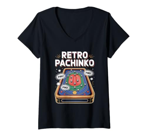 Damen Retro Pachinko Pop Kultur Japanische Ästhetik T-Shirt mit V-Ausschnitt von Pop Culture Japanese Aesthetic Traditional