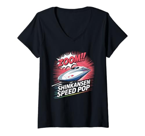 Damen Shinkansen Speed Pop Pop Kultur Japanische Ästhetik T-Shirt mit V-Ausschnitt von Pop Culture Japanese Aesthetic Traditional