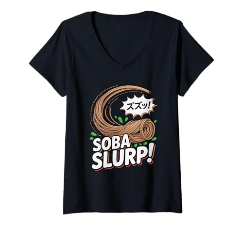 Damen Soba Slurp Pop Kultur Japanische Ästhetik T-Shirt mit V-Ausschnitt von Pop Culture Japanese Aesthetic Traditional