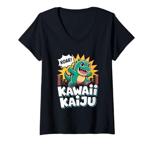 Damen Kawaii Kaiju Popkultur Japanische Ästhetik T-Shirt mit V-Ausschnitt Damen Kawaii Kaiju Popkultur Japanische Ästhetik T-Shirt mit V-Ausschnitt von Pop Culture Japanese Aesthetic Vaporwave