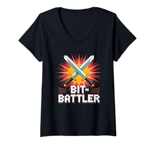 Damen Bit Battler Pop Culture Retro Videospiel T-Shirt mit V-Ausschnitt von Pop Culture Retro Video Game Classic Gaming