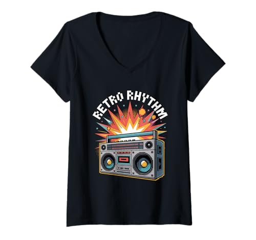 Damen Retro Rhythm Pop Culture Retro Videospiel T-Shirt mit V-Ausschnitt von Pop Culture Retro Video Game Classic Gaming