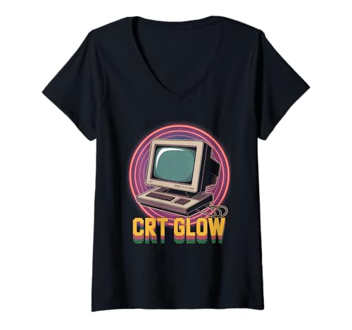 Damen CRT Computer Pop Culture Retro Videospiel T-Shirt mit V-Ausschnitt Damen CRT Computer Pop Culture Retro Videospiel T-Shirt mit V-Ausschnitt von Pop Culture Retro Video Game Vintage Video Games