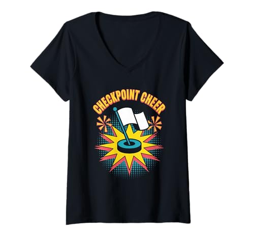Damen Checkpoint Cheer Pop Culture Retro Videospiel T-Shirt mit V-Ausschnitt Damen Checkpoint Cheer Pop Culture Retro Videospiel T-Shirt mit V-Ausschnitt von Pop Culture Retro Video Game Vintage Video Games