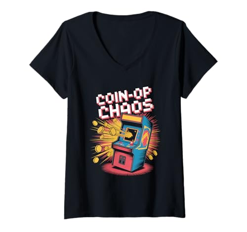Damen Coin-OP Chaos Pop Culture Retro Videospiel T-Shirt mit V-Ausschnitt Damen Coin-OP Chaos Pop Culture Retro Videospiel T-Shirt mit V-Ausschnitt von Pop Culture Retro Video Game Vintage Video Games