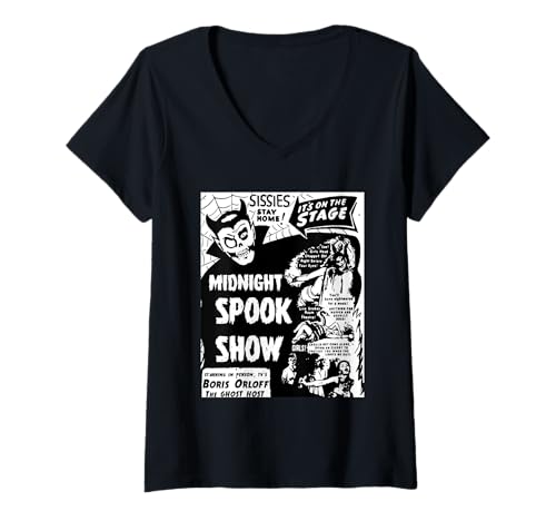 Damen Horrorfilm-Fans – Spook Show – Retro-Ästhetik – Goth Punk T-Shirt mit V-Ausschnitt Damen Horrorfilm-Fans – Spook Show – Retro-Ästhetik – Goth Punk T-Shirt mit V-Ausschnitt von Pop Fiasco