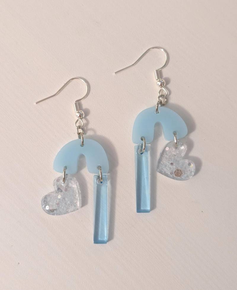 Baby Blau Ohrhänger Pastell Glitzer Herz Zubehör von PopArtWhimsy