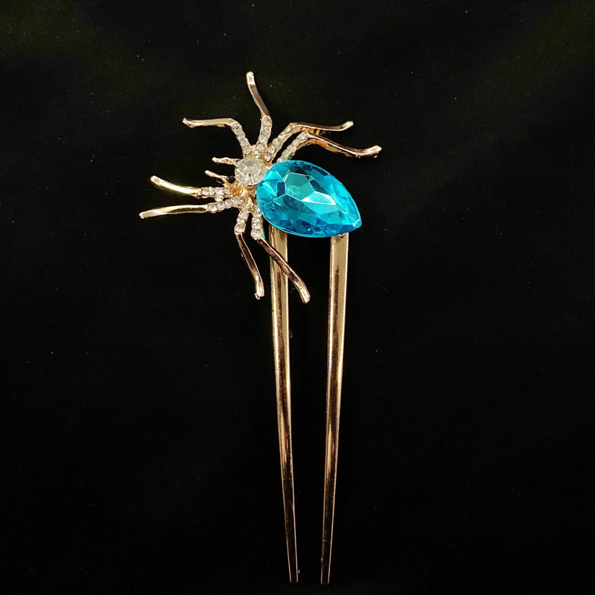 Blaue Spinne, Spinne Haarforke, Goth Gold Schmuck, Weiße Spinnenhaarforke, Entomologie Haarforke von PopBangBoom