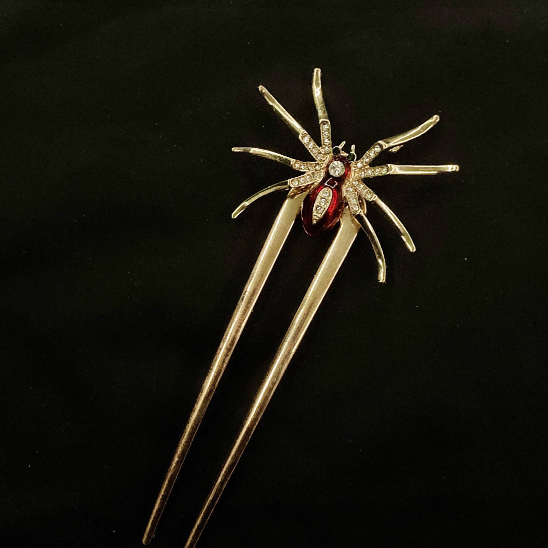 Gold Spinne, Spinnen Haar Forke, Goth Schmuck, Rote Spinnentier Entomologie Forke von PopBangBoom