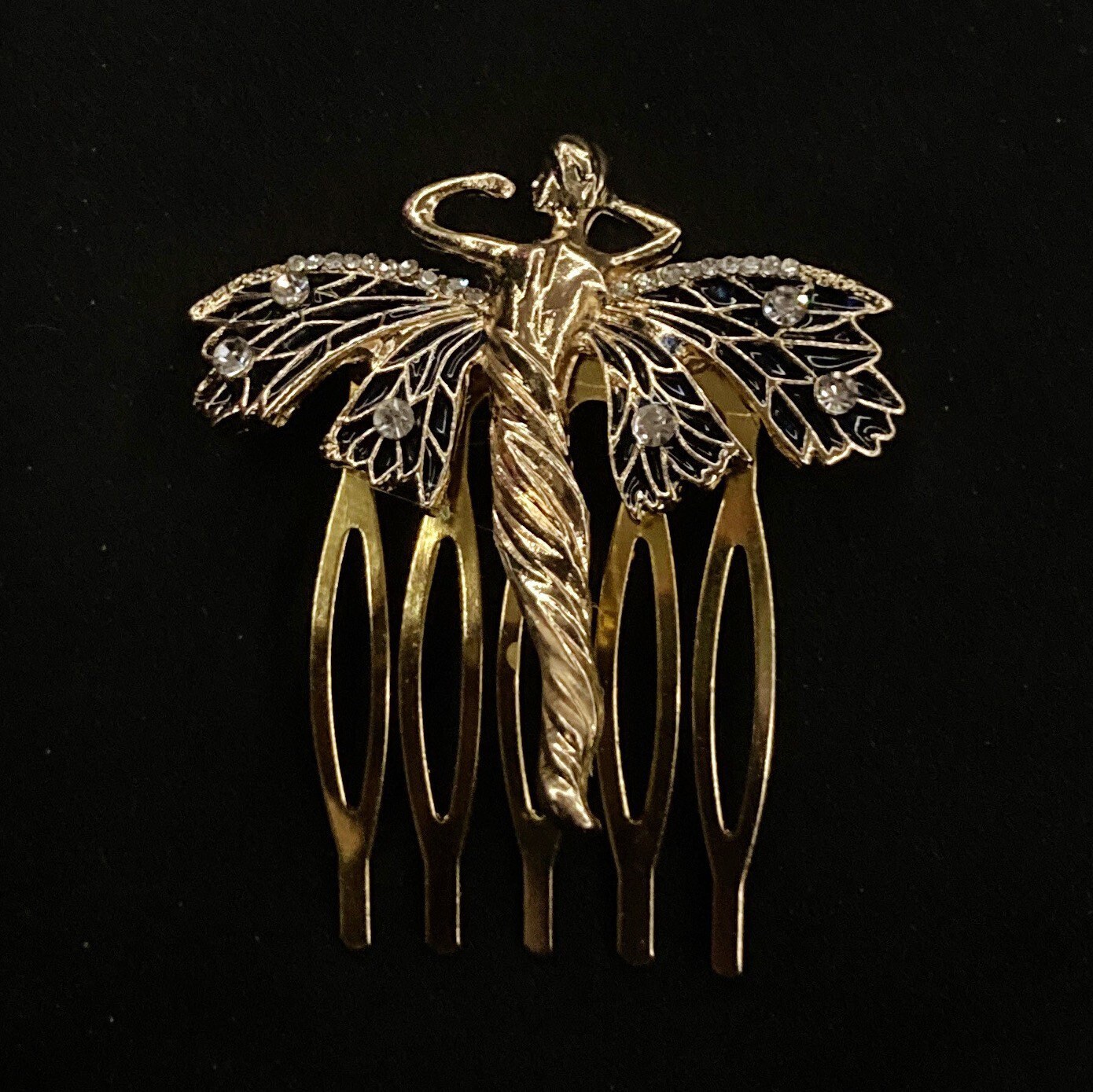 Nymphe Haarkamm, Feen Feenhaarkamm, Schmetterling Gold Schmetterling, Schwarz Gold, Goldfee, Goldnymphe, Art Deco von PopBangBoom