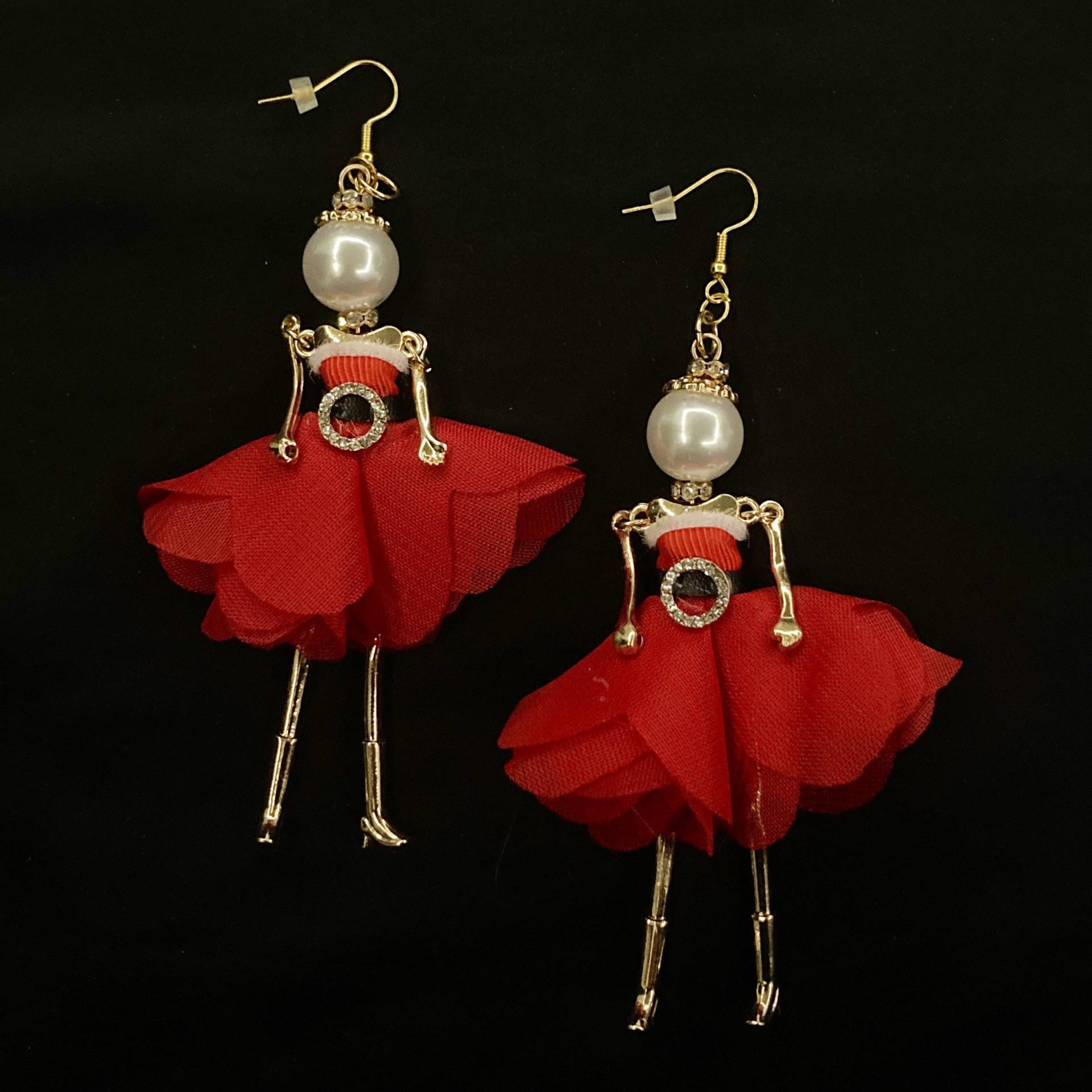 Ohrringe Frau, Puppe Ohrringe, Rotes Kleid, Gliederpuppe, Rotgold, Urlaub Puppenschmuck, Weihnachtsmann von PopBangBoom