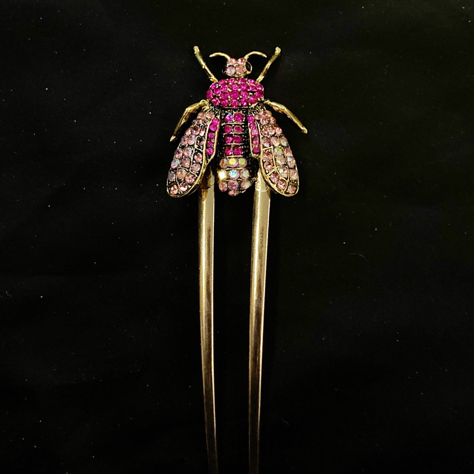 Rosa Biene Haarforke, Pink Gold, Insekt Schmuck, Schmuckkäfer, Honigbiene, Hummel, Pferdefliege, Hausfliege von PopBangBoom