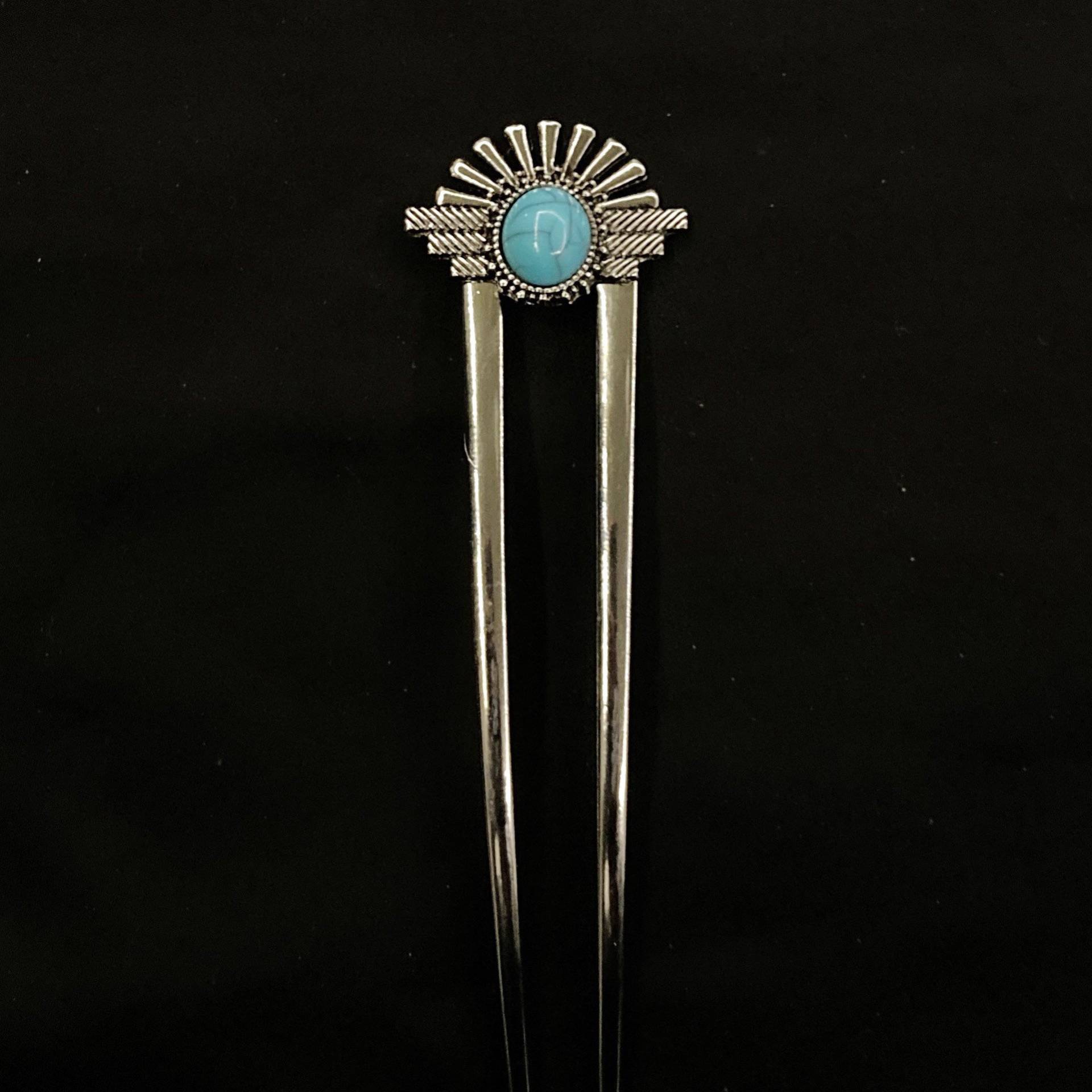 Türkis Haar Forke, Türkises Haar, Art Deco, Glas, Faux-Türkis, Silber Something Blue, U-Förmige Forke von PopBangBoom